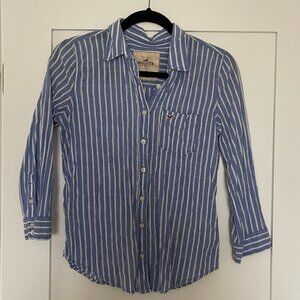 Hollister White/Blue Striped Button Down Shirt Size S